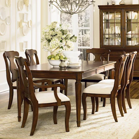 7 Piece Leg Dining Table & Napolean Chairs Set